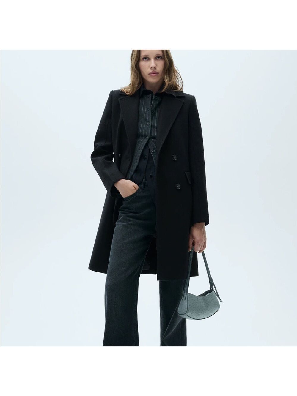Mango Black double Breasted wool coat size Medium